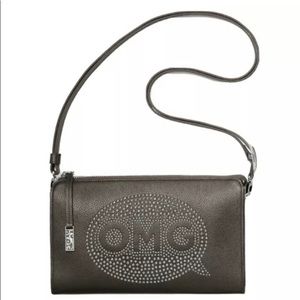 Brighton PRETTY TOUGH “OMG” Studded Crossbody Pewter Gray/khaki